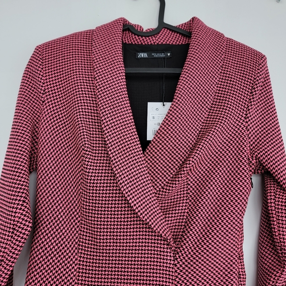 Zara Houndstooth Blazer Dress Size Small Pink Black - Picture 2 of 10